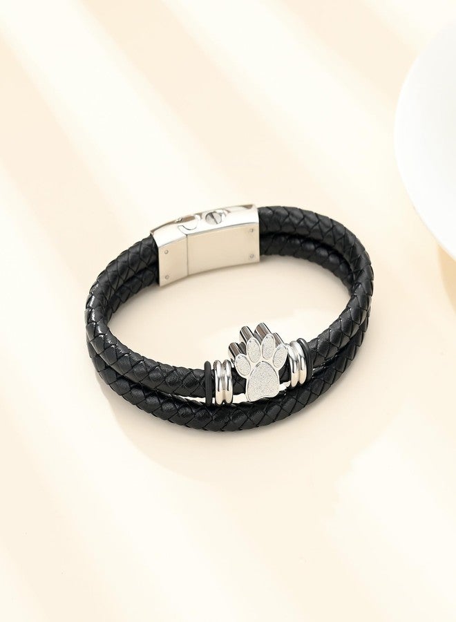Hearbeingt Dog Paw Urn Bracelet for Ashes Braided Leather Cremation Jewelry for Ashes for Dog Cat Keepsake Bangle(Silver 22cm) - Image 5